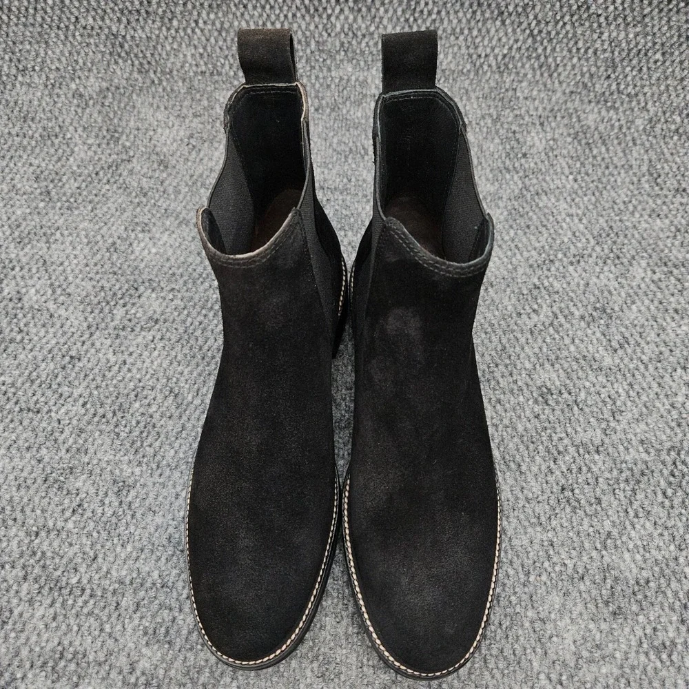 Tory Burch (Women's 10) Black Chelsea Pull On Boots Lug Sole Suede Designer 50mm